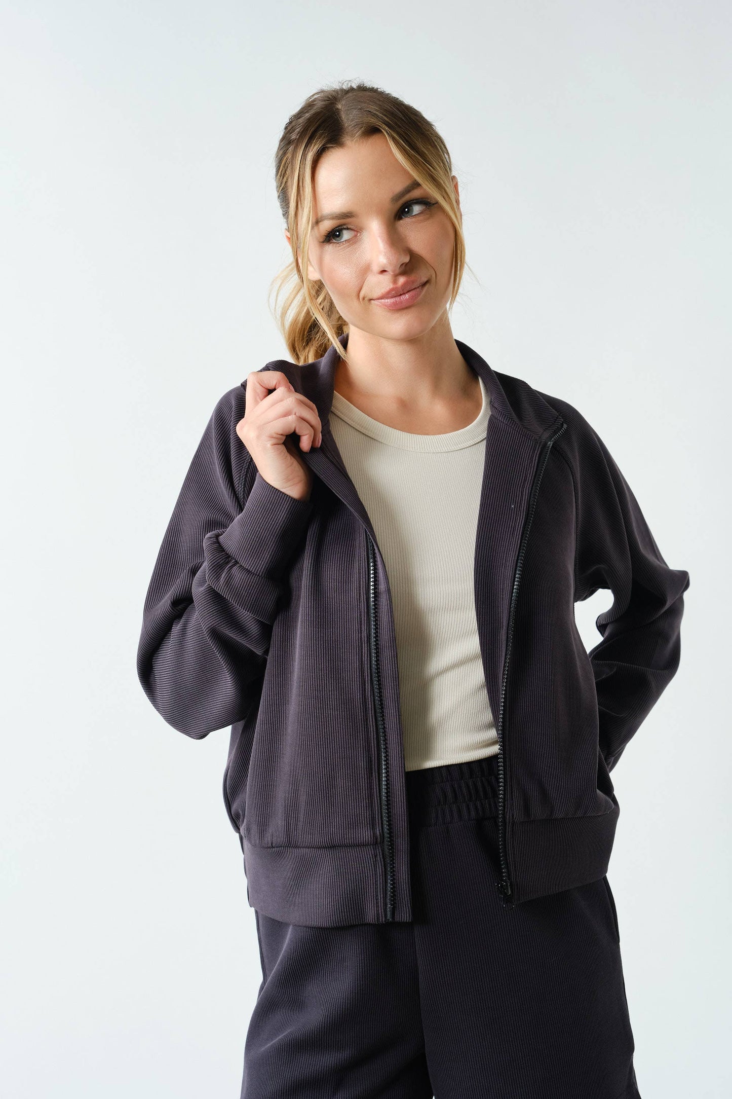 Luxe Sand Wash Rib Zip Jacket