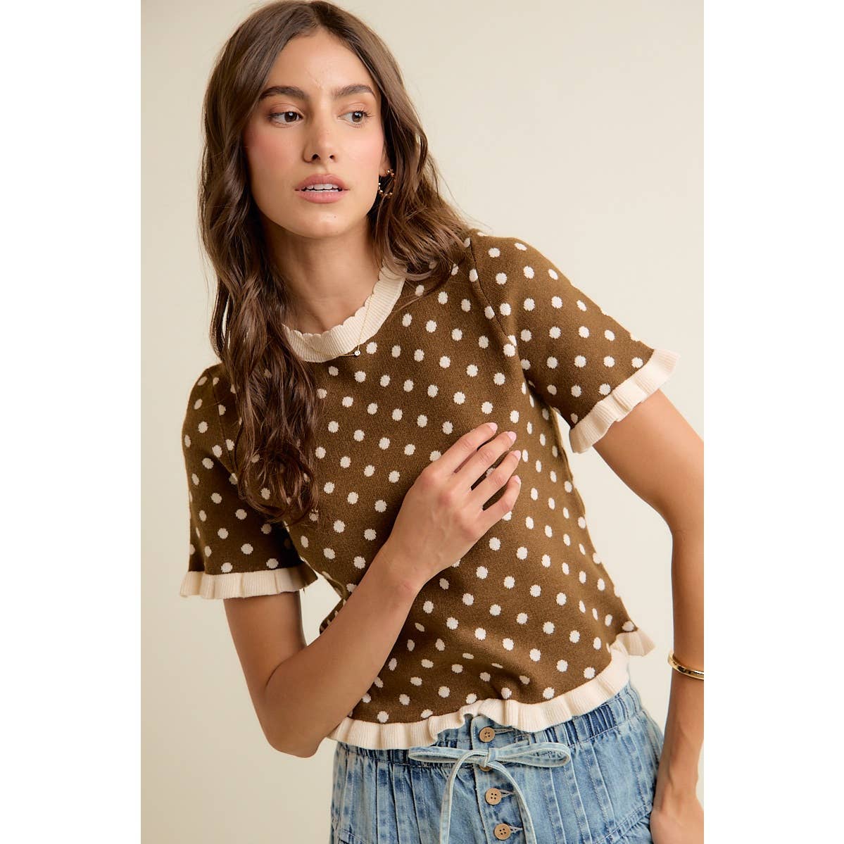 Polka Dot Ruffle Top