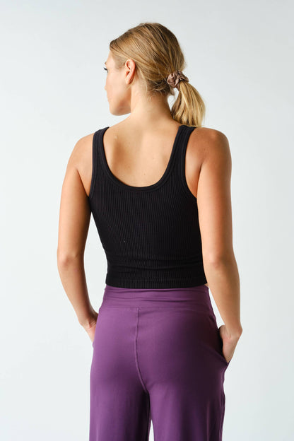 Ribbed Scoop-Neck Built-in-Bra Tank Top