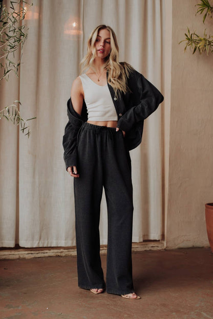 Black Cropped Washed Soft Button Up