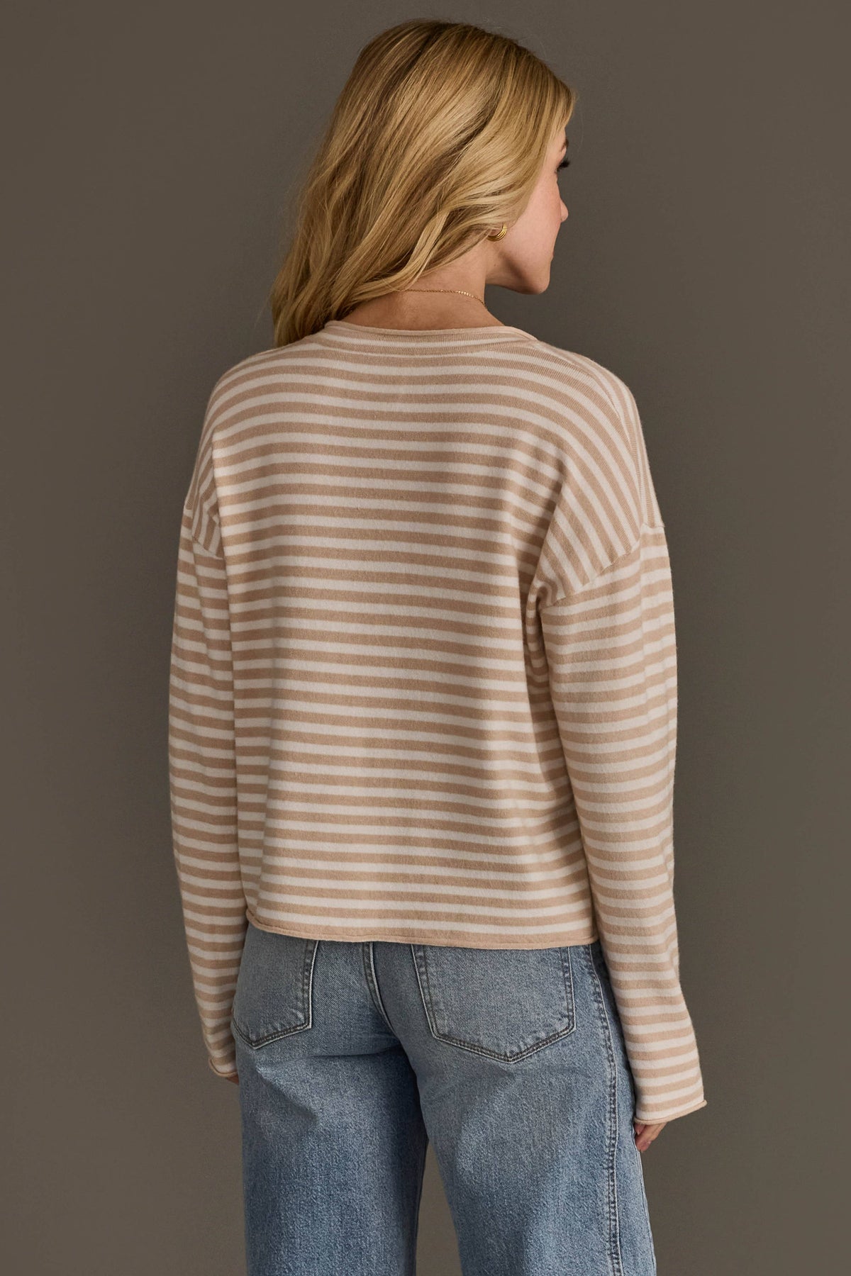 Beige & Off White Striped Cardigan